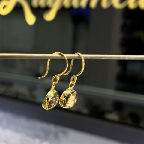 14 ayar altın doğal sitrin taşlı yaşam çiçeği küpe