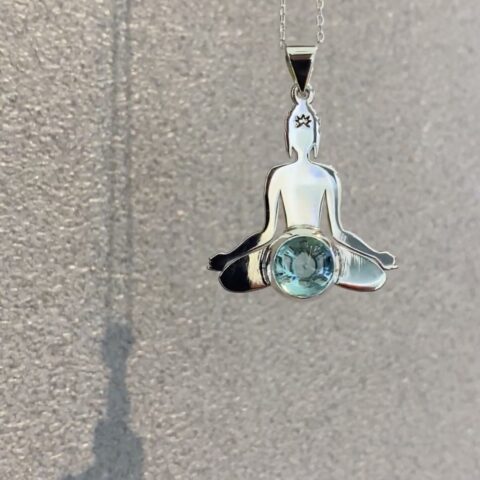 925 Ayar gümüş aquamarin taşlı yogada  lotus  kolye