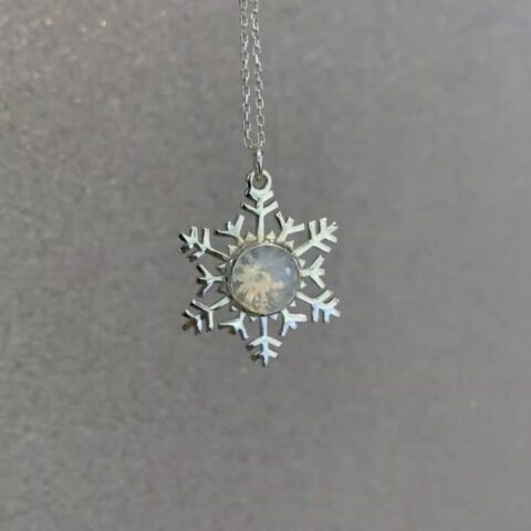925 Ayar gümüş doğal ay taşı kar tanesi kolye