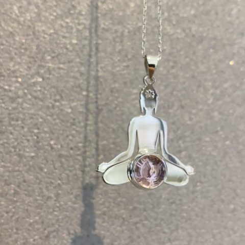 925 Ayar gümüş doğal pembe kuvars taşlı yogade lotus kolye