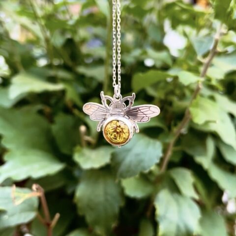 925 Ayar gümüş doğal sitrin taşlı bolluk ve bereket timsali arı kolye