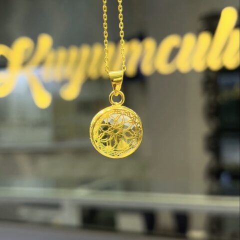 925 Ayar gümüş doğal sitrin taşlı yaşam çiçeği tasarımlı kolye