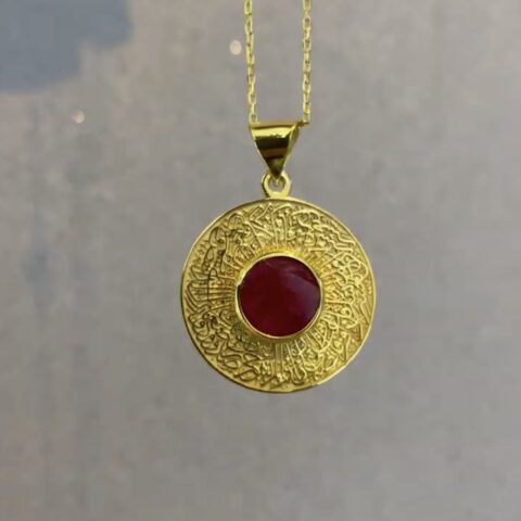 925 Ayar gümüş gold renk doğal kök yakut taşlı  kolye