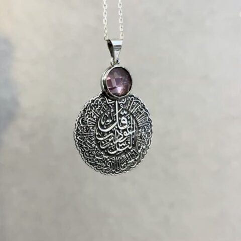 925 Ayar gümüş pembe kuvars taşlı kolye