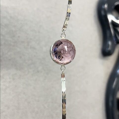 925 Ayar gümüş pembe kuvars taşlı yaşam çiçeği bileklik