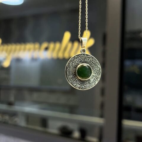 925 ayar gümüş yeşil topaz ve yaşam taşlı kolye