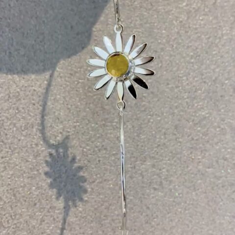 925 ayar  gümüş sayı sekanslı doğal sitrin taşlı papatya  kolye